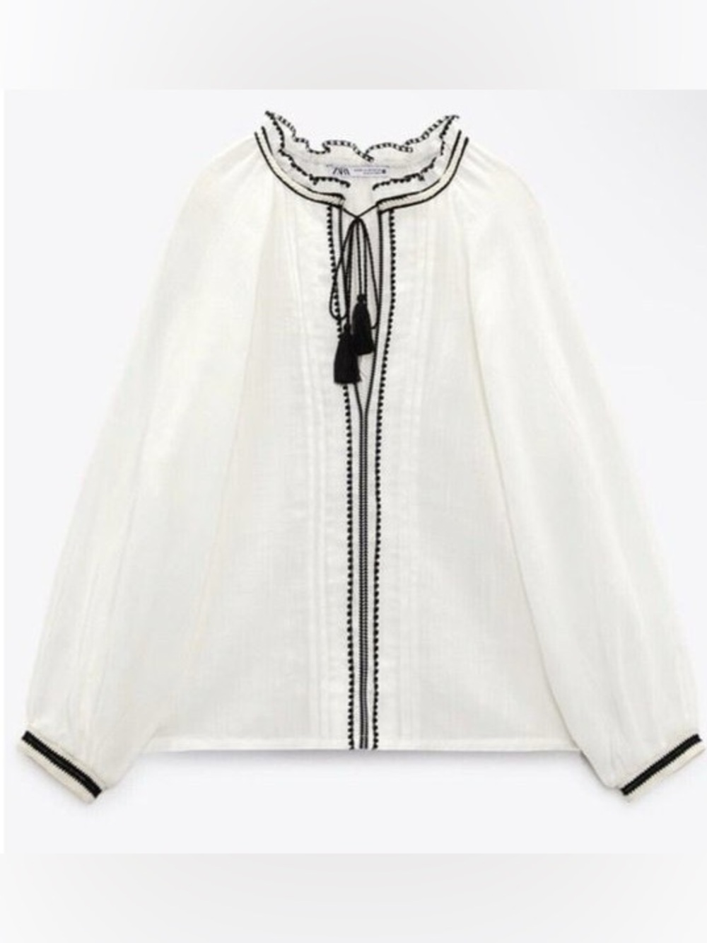 ZARA Boho Cotton Embroidered Blouse Size Small